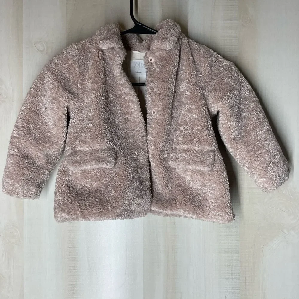 ZARA baby light pink‎ mauve sherpa coat, 3-4 years